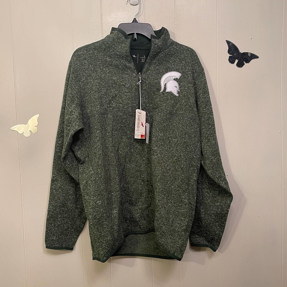 Antigua Green Michigan State Spartans Heathered Quarter-Zip Pullover